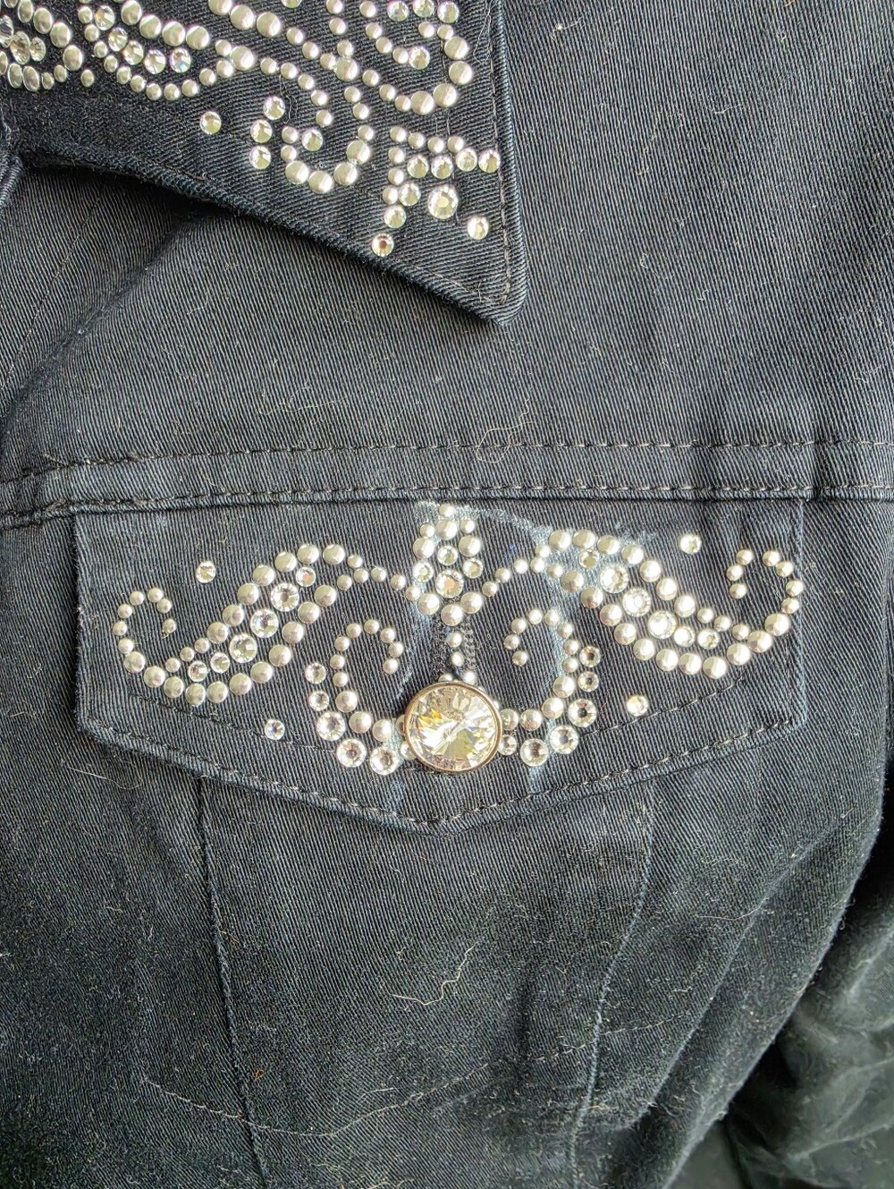 Christine Alexander Black Jacket Silver Nailhead Rhinestone Accent Size M - Picture 3 of 4